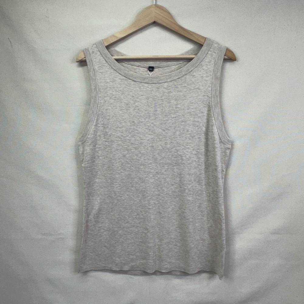 Arach & Cloz Sweater Vest XXL Tan Heather Wool Blend Minimalist Knit Shell NEW